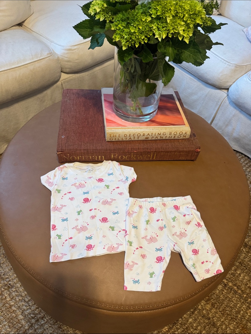 Kissy Kissy White Short-Sleeve Pajama Set with Pink & Blue Sea Life Print